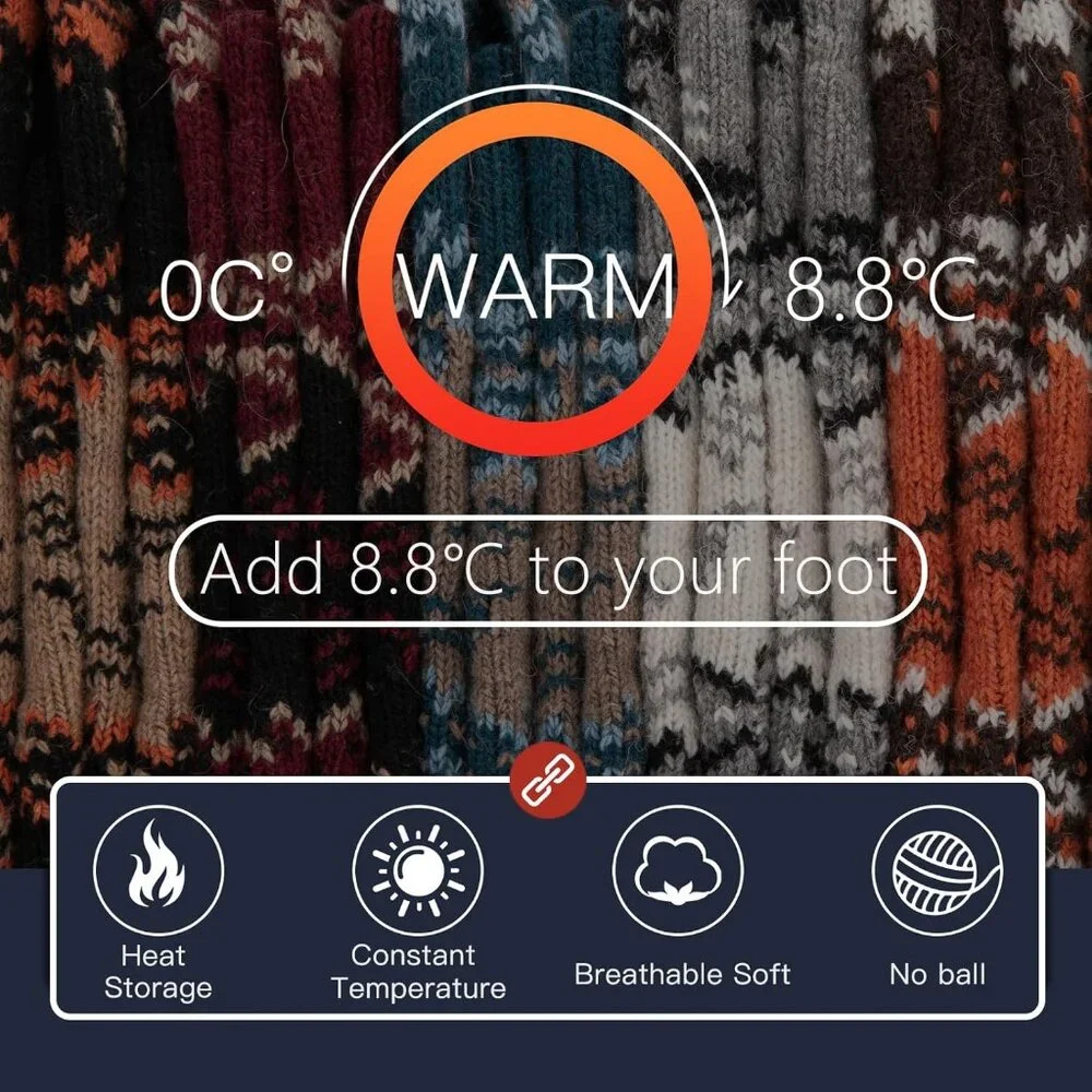 Wool Socks Mens Warm Winter Thermal Thick Pattern Crew Socks for Cold Weather 5 - Picture 5 of 6